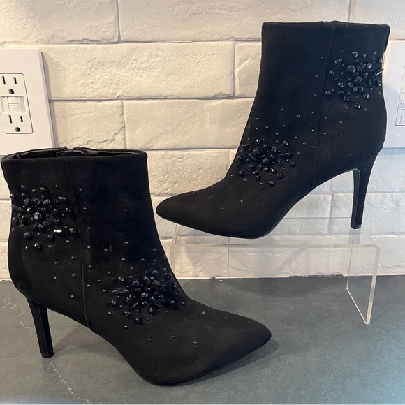 Circus Sam Edelman sz 8.5 Octavia black fabric bead embellished pointy booties - Picture 3 of 15